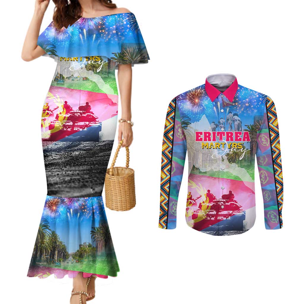 June 20 Eritrea's Martyrs Day Couples Matching Mermaid Dress and Long Sleeve Button Shirt Honoring the Brave Celebrating the Nation