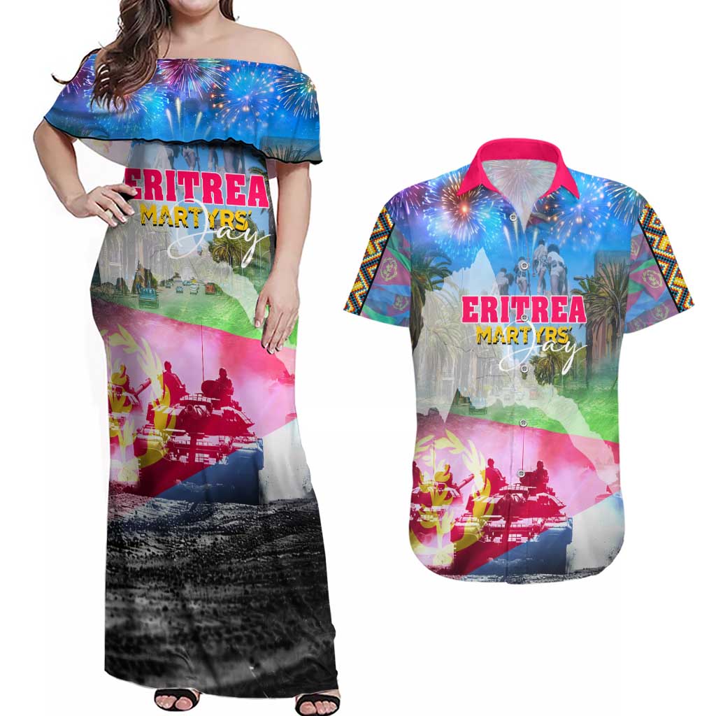 June 20 Eritrea's Martyrs Day Couples Matching Off Shoulder Maxi Dress and Hawaiian Shirt Honoring the Brave Celebrating the Nation