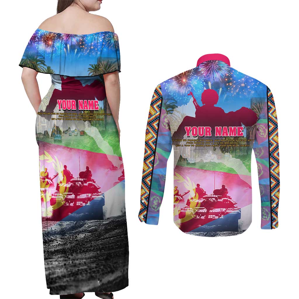 June 20 Eritrea's Martyrs Day Couples Matching Off Shoulder Maxi Dress and Long Sleeve Button Shirt Honoring the Brave Celebrating the Nation