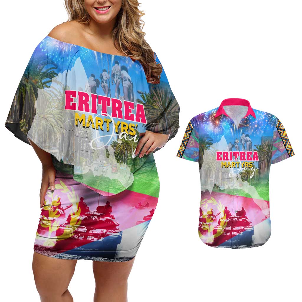 June 20 Eritrea's Martyrs Day Couples Matching Off Shoulder Short Dress and Hawaiian Shirt Honoring the Brave Celebrating the Nation