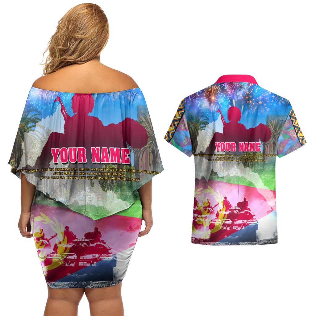 June 20 Eritrea's Martyrs Day Couples Matching Off Shoulder Short Dress and Hawaiian Shirt Honoring the Brave Celebrating the Nation