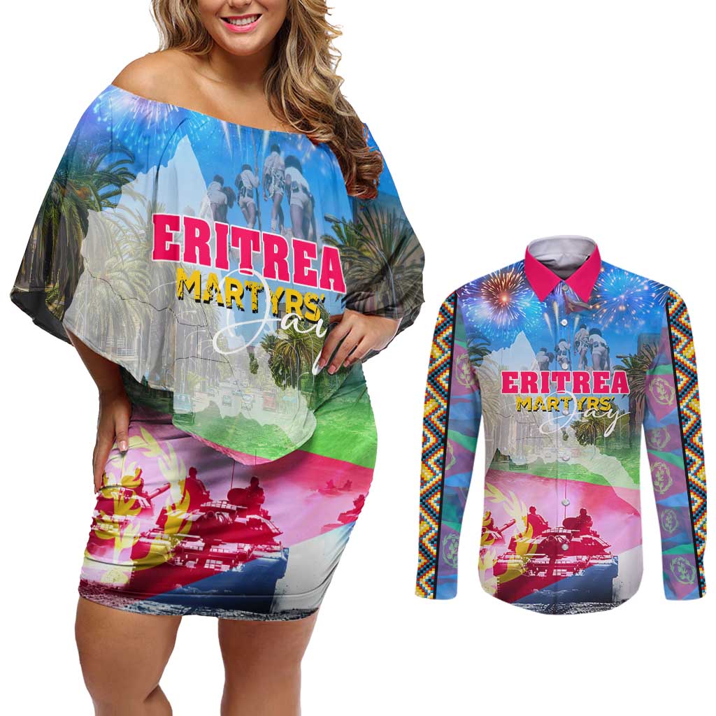 June 20 Eritrea's Martyrs Day Couples Matching Off Shoulder Short Dress and Long Sleeve Button Shirt Honoring the Brave Celebrating the Nation