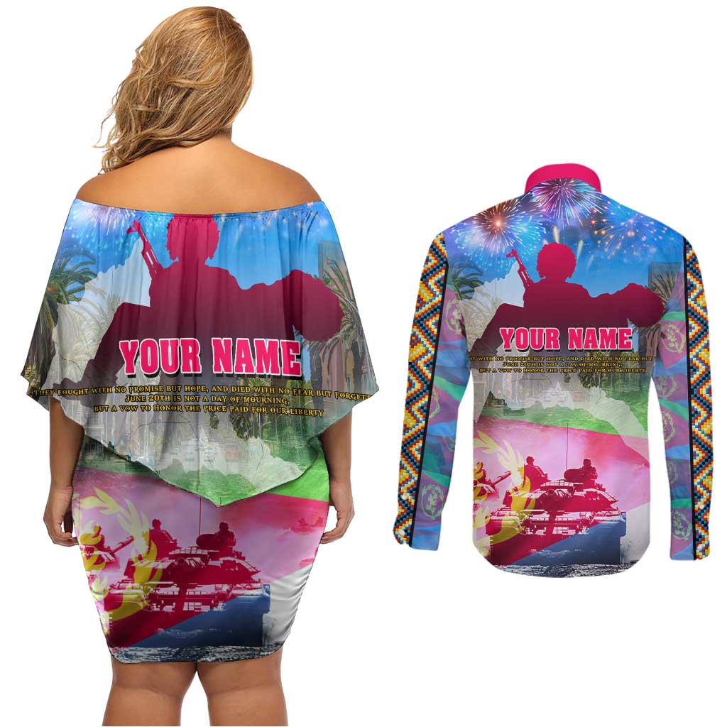 June 20 Eritrea's Martyrs Day Couples Matching Off Shoulder Short Dress and Long Sleeve Button Shirt Honoring the Brave Celebrating the Nation