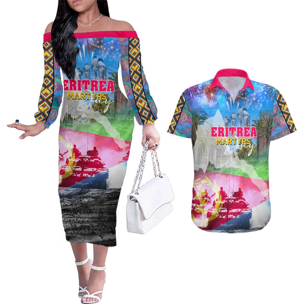 June 20 Eritrea's Martyrs Day Couples Matching Off The Shoulder Long Sleeve Dress and Hawaiian Shirt Honoring the Brave Celebrating the Nation