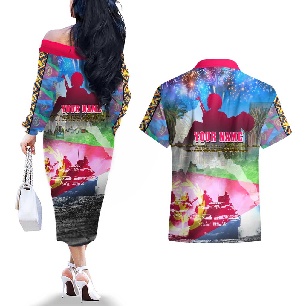 June 20 Eritrea's Martyrs Day Couples Matching Off The Shoulder Long Sleeve Dress and Hawaiian Shirt Honoring the Brave Celebrating the Nation