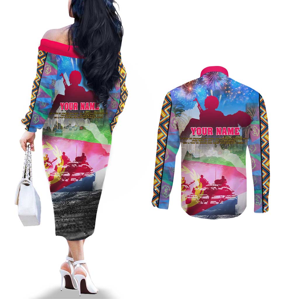 June 20 Eritrea's Martyrs Day Couples Matching Off The Shoulder Long Sleeve Dress and Long Sleeve Button Shirt Honoring the Brave Celebrating the Nation