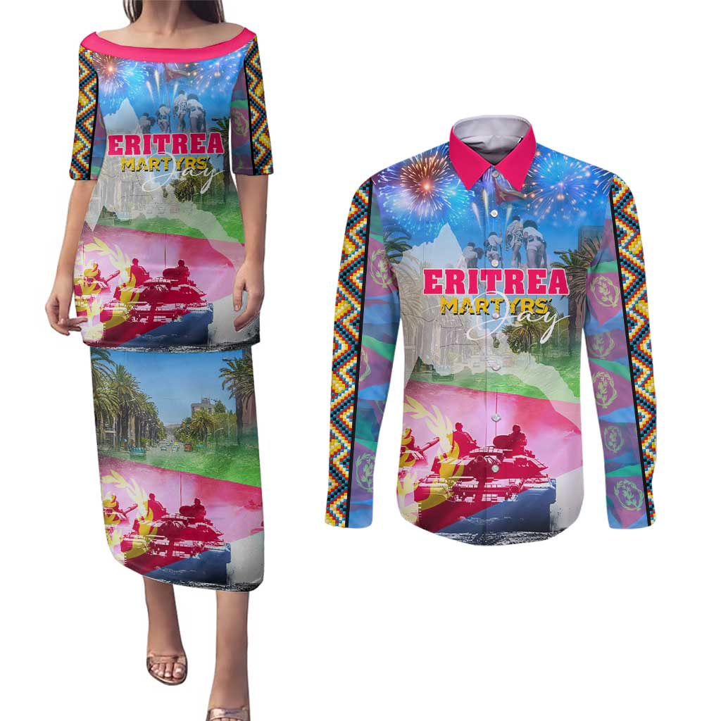 June 20 Eritrea's Martyrs Day Couples Matching Puletasi and Long Sleeve Button Shirt Honoring the Brave Celebrating the Nation