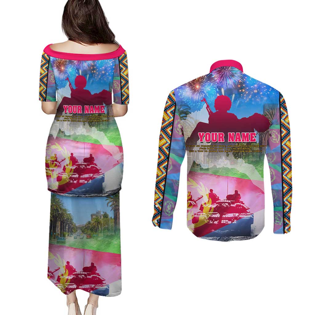 June 20 Eritrea's Martyrs Day Couples Matching Puletasi and Long Sleeve Button Shirt Honoring the Brave Celebrating the Nation
