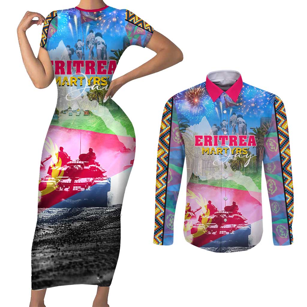 June 20 Eritrea's Martyrs Day Couples Matching Short Sleeve Bodycon Dress and Long Sleeve Button Shirt Honoring the Brave Celebrating the Nation