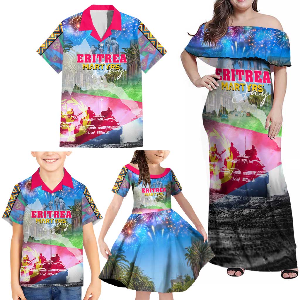 June 20 Eritrea's Martyrs Day Family Matching Off Shoulder Maxi Dress and Hawaiian Shirt Honoring the Brave Celebrating the Nation