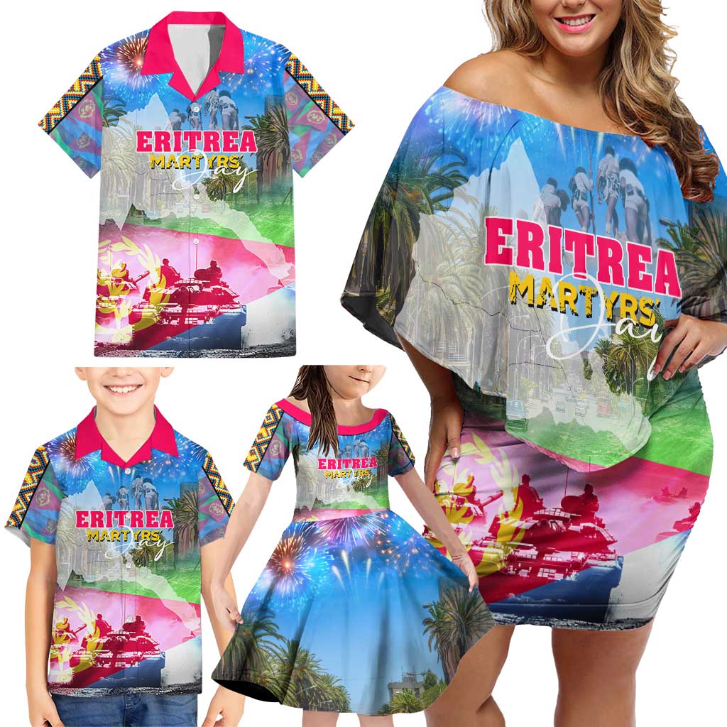 June 20 Eritrea's Martyrs Day Family Matching Off Shoulder Short Dress and Hawaiian Shirt Honoring the Brave Celebrating the Nation