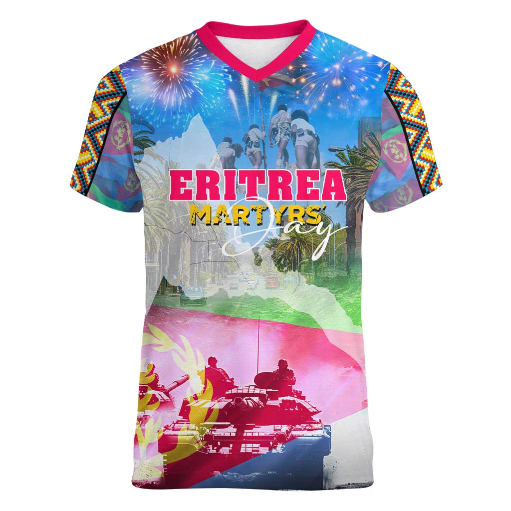 June 20 Eritrea's Martyrs Day Women V-Neck T-Shirt Honoring the Brave Celebrating the Nation