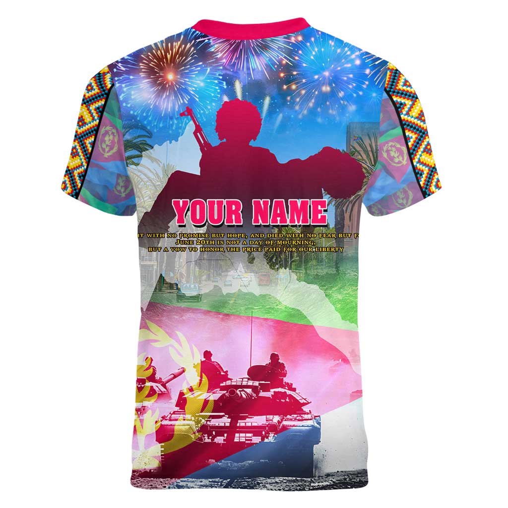 June 20 Eritrea's Martyrs Day Women V-Neck T-Shirt Honoring the Brave Celebrating the Nation