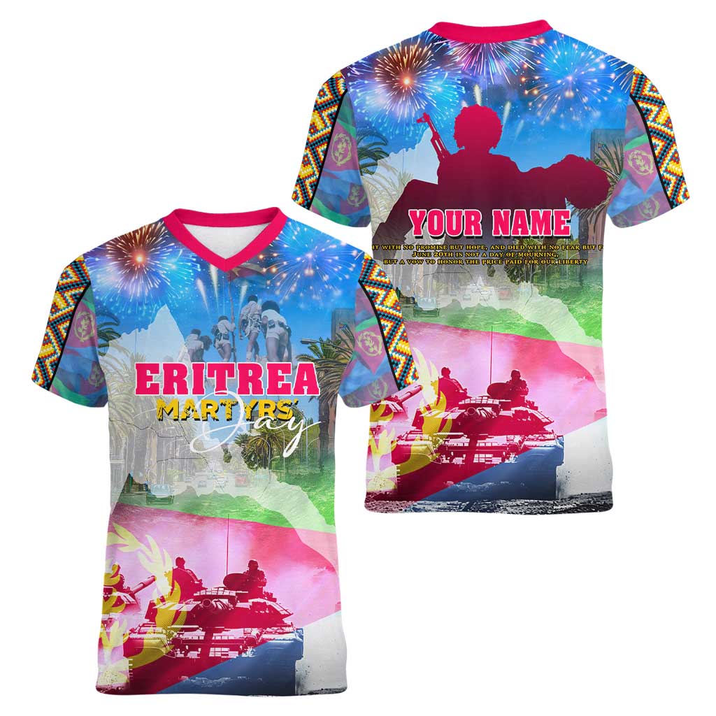 June 20 Eritrea's Martyrs Day Women V-Neck T-Shirt Honoring the Brave Celebrating the Nation