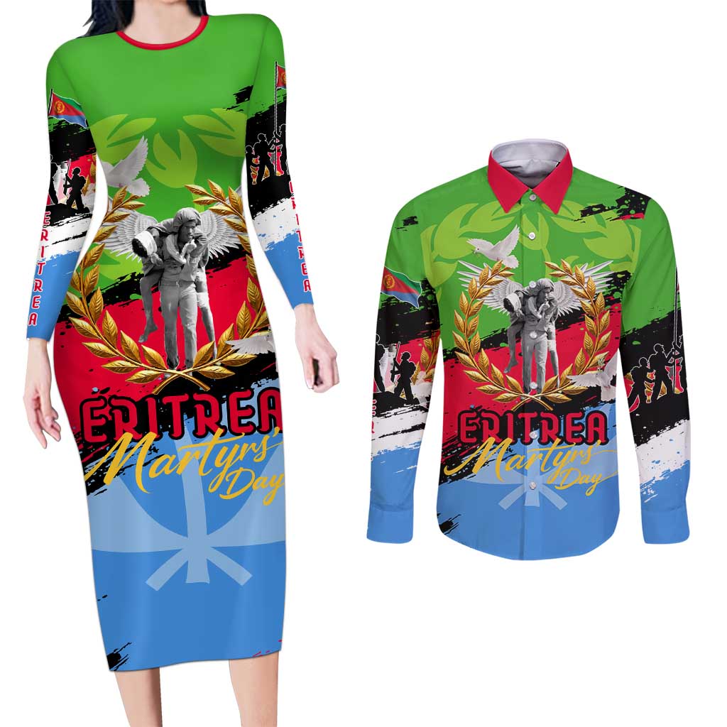 Eritrea Martyrs Live In Our Hearts Couples Matching Long Sleeve Bodycon Dress and Long Sleeve Button Shirt