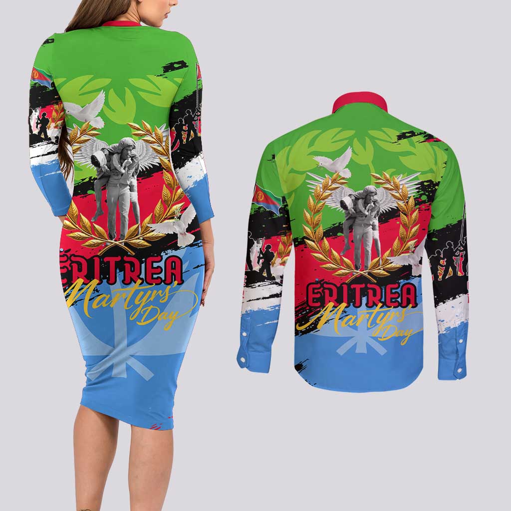 Eritrea Martyrs Live In Our Hearts Couples Matching Long Sleeve Bodycon Dress and Long Sleeve Button Shirt