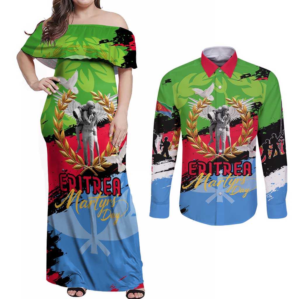 Eritrea Martyrs Live In Our Hearts Couples Matching Off Shoulder Maxi Dress and Long Sleeve Button Shirt