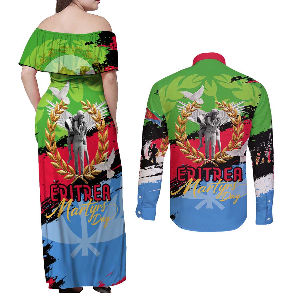 Eritrea Martyrs Live In Our Hearts Couples Matching Off Shoulder Maxi Dress and Long Sleeve Button Shirt