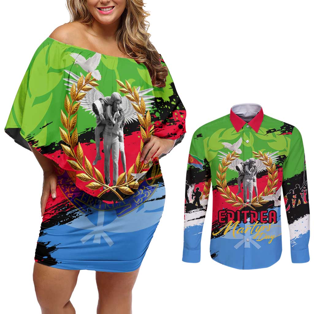 Eritrea Martyrs Live In Our Hearts Couples Matching Off Shoulder Short Dress and Long Sleeve Button Shirt