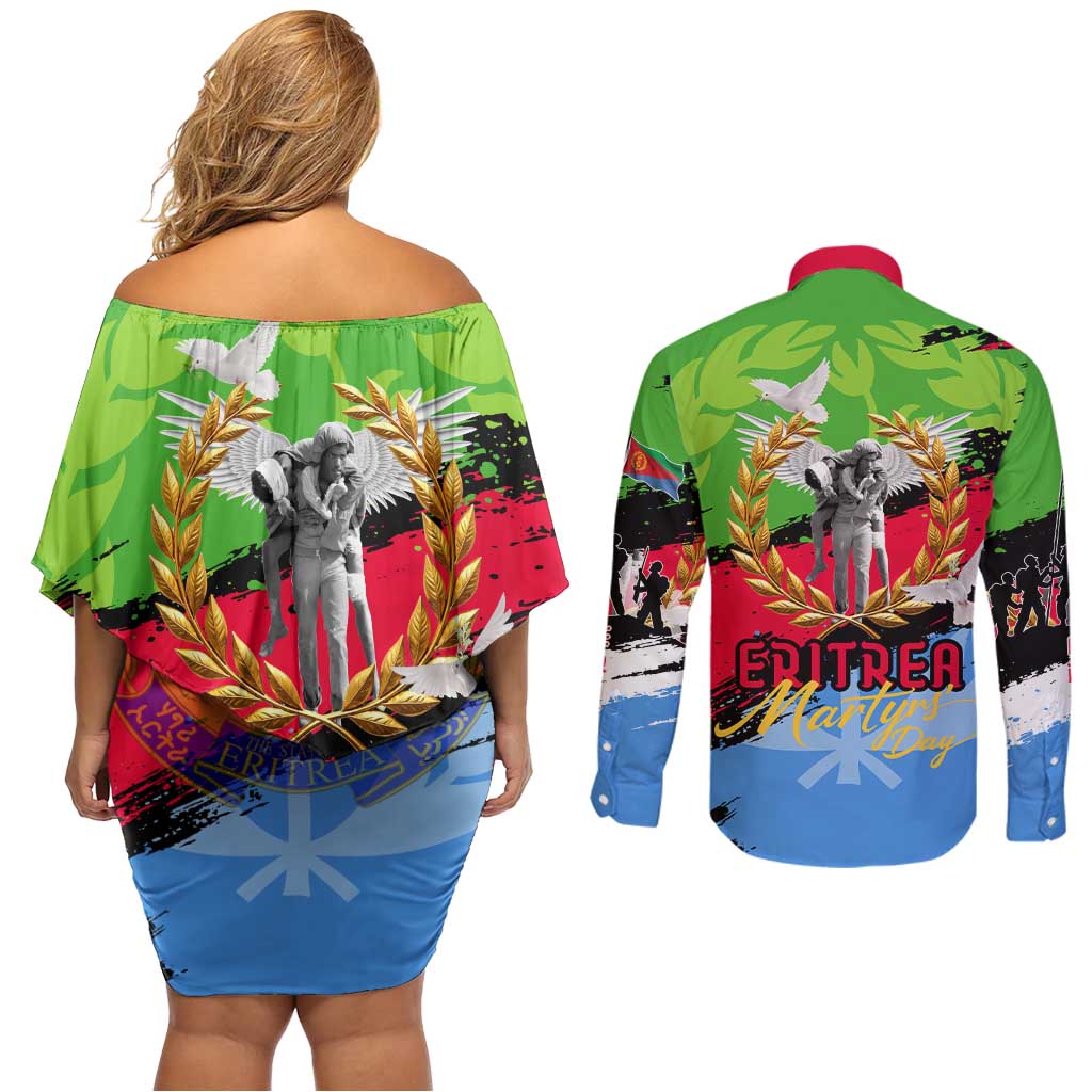 Eritrea Martyrs Live In Our Hearts Couples Matching Off Shoulder Short Dress and Long Sleeve Button Shirt