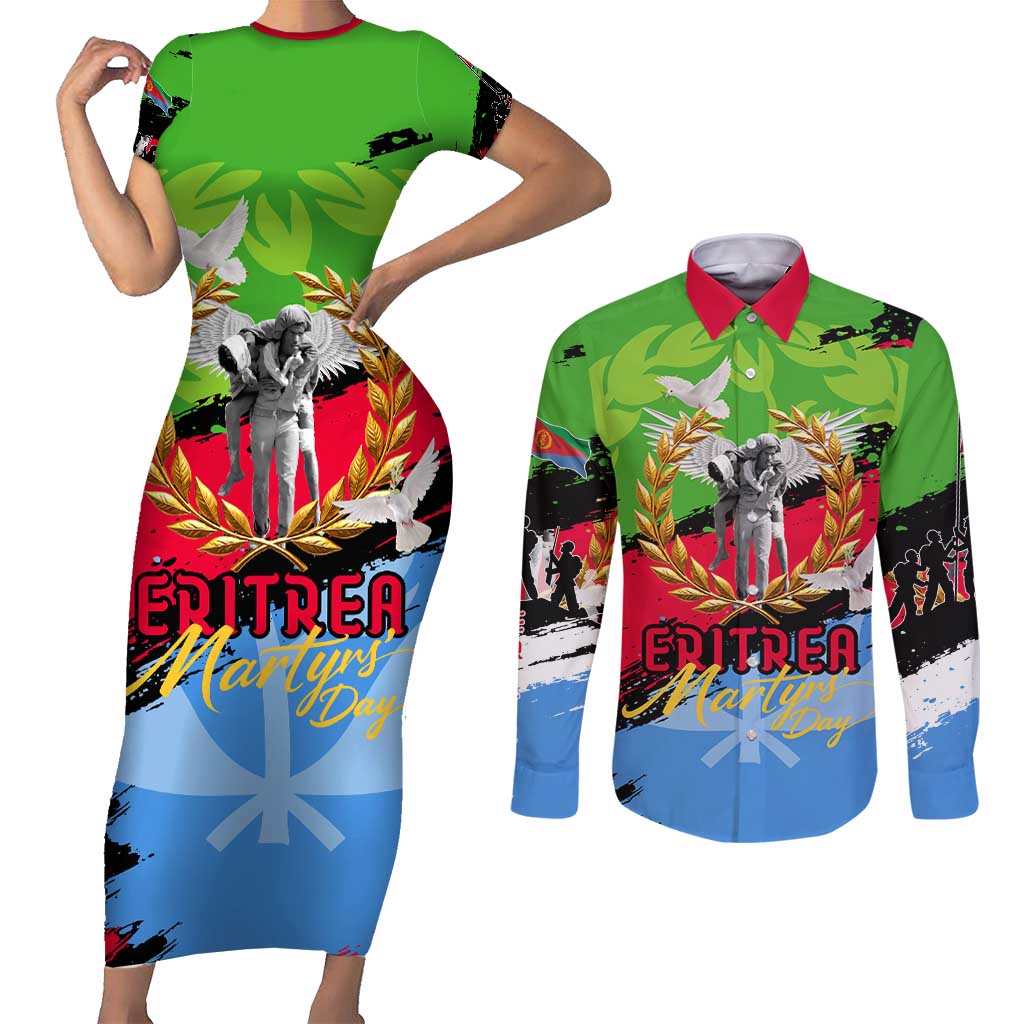 Eritrea Martyrs Live In Our Hearts Couples Matching Short Sleeve Bodycon Dress and Long Sleeve Button Shirt