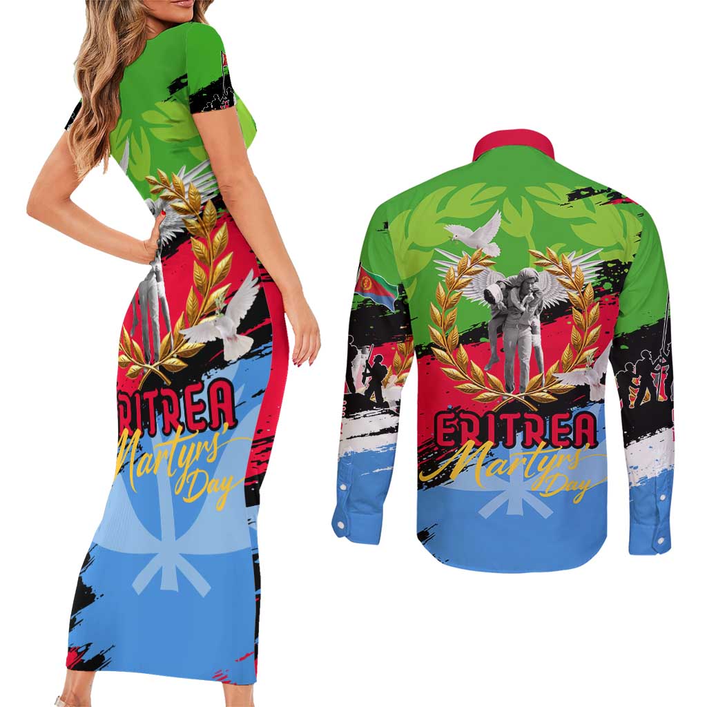 Eritrea Martyrs Live In Our Hearts Couples Matching Short Sleeve Bodycon Dress and Long Sleeve Button Shirt