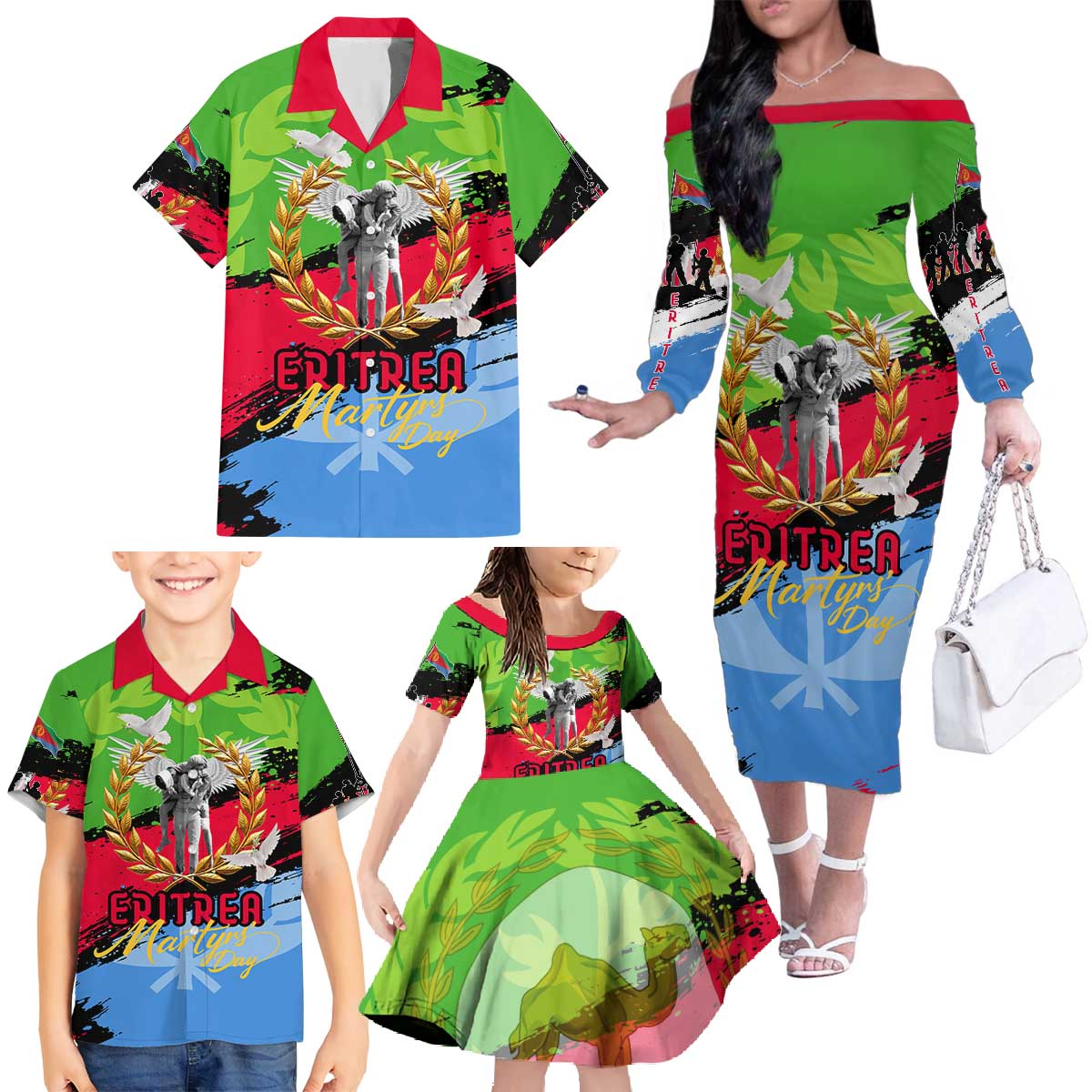 Eritrea Martyrs Live In Our Hearts Family Matching Off The Shoulder Long Sleeve Dress and Hawaiian Shirt