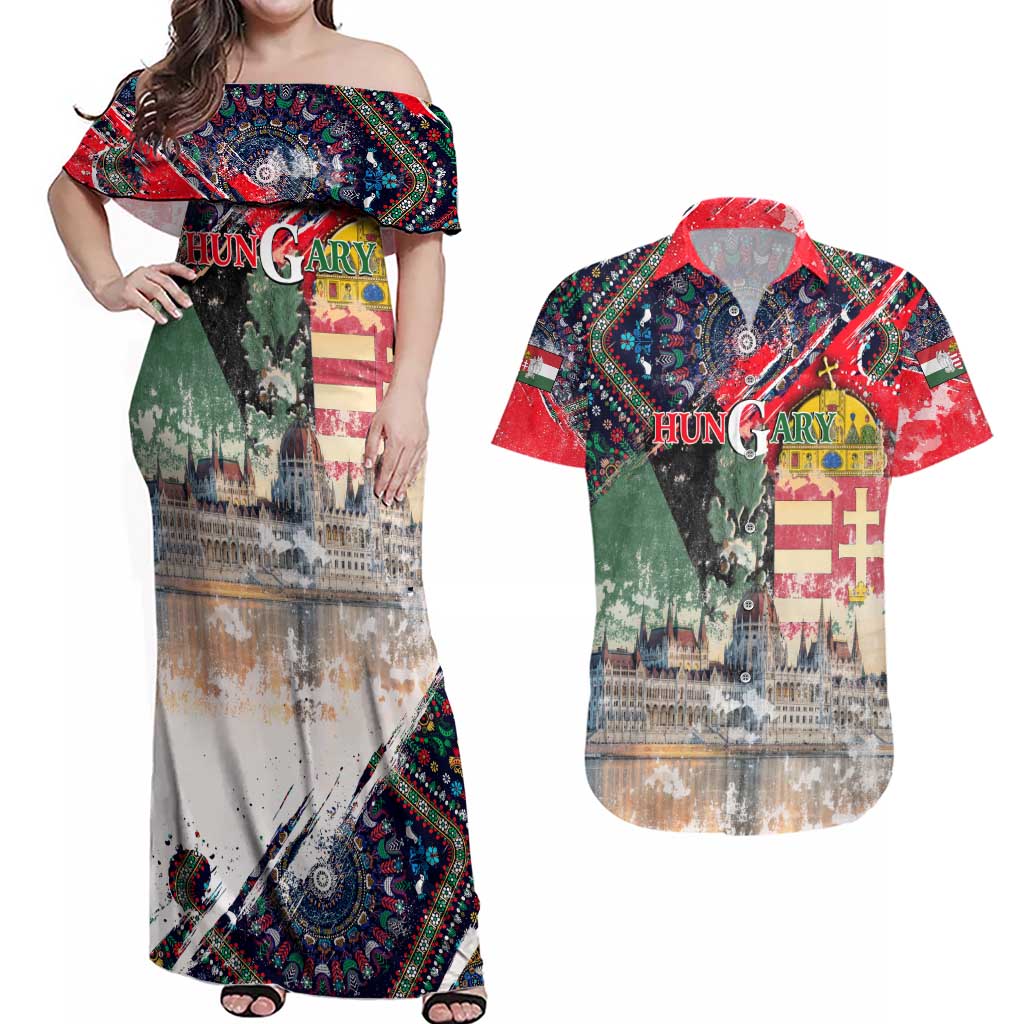 Hungary One Flag One Heart Couples Matching Off Shoulder Maxi Dress and Hawaiian Shirt Heritage in Colors