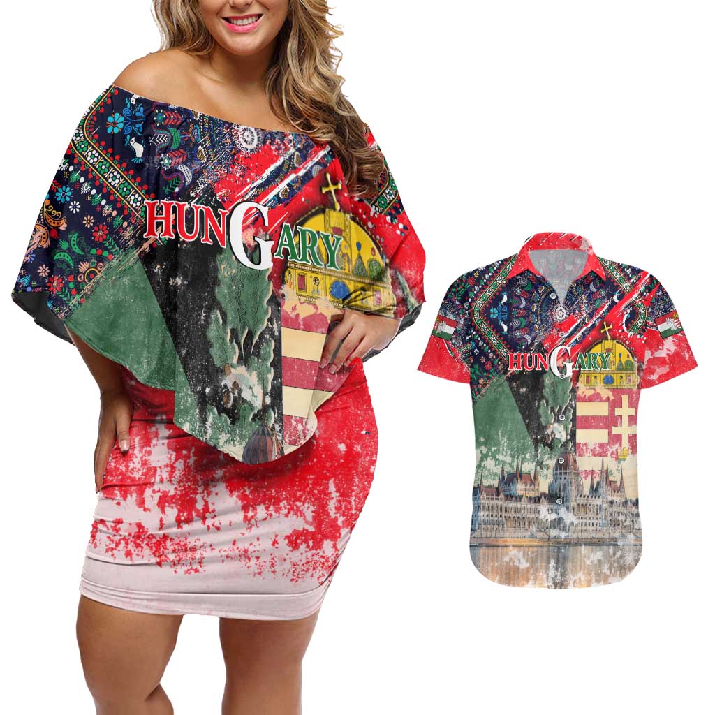 Hungary One Flag One Heart Couples Matching Off Shoulder Short Dress and Hawaiian Shirt Heritage in Colors