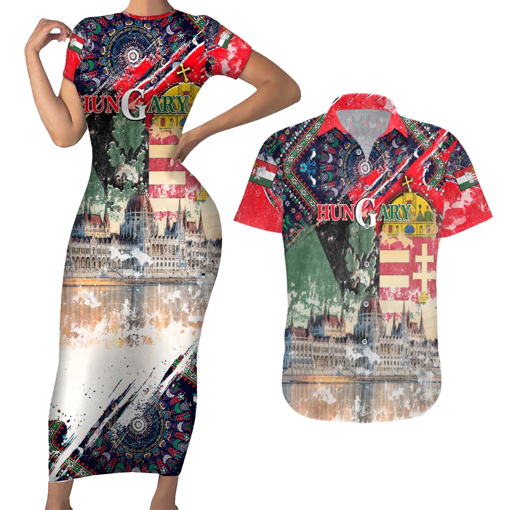 Hungary One Flag One Heart Couples Matching Short Sleeve Bodycon Dress and Hawaiian Shirt Heritage in Colors