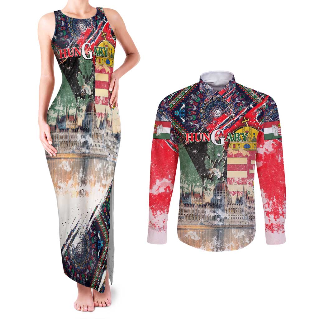 Hungary One Flag One Heart Couples Matching Tank Maxi Dress and Long Sleeve Button Shirt Heritage in Colors