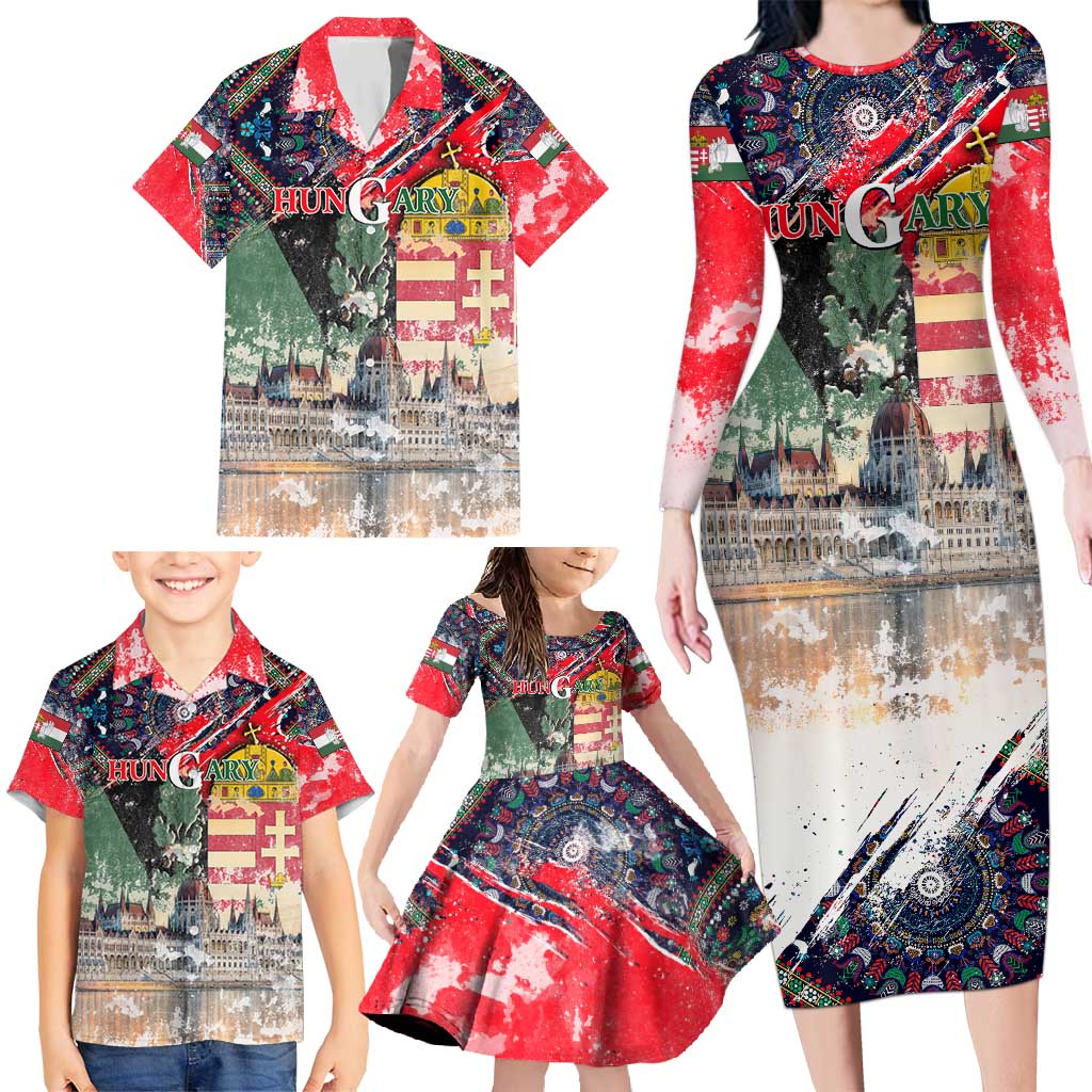 Hungary One Flag One Heart Family Matching Long Sleeve Bodycon Dress and Hawaiian Shirt Heritage in Colors
