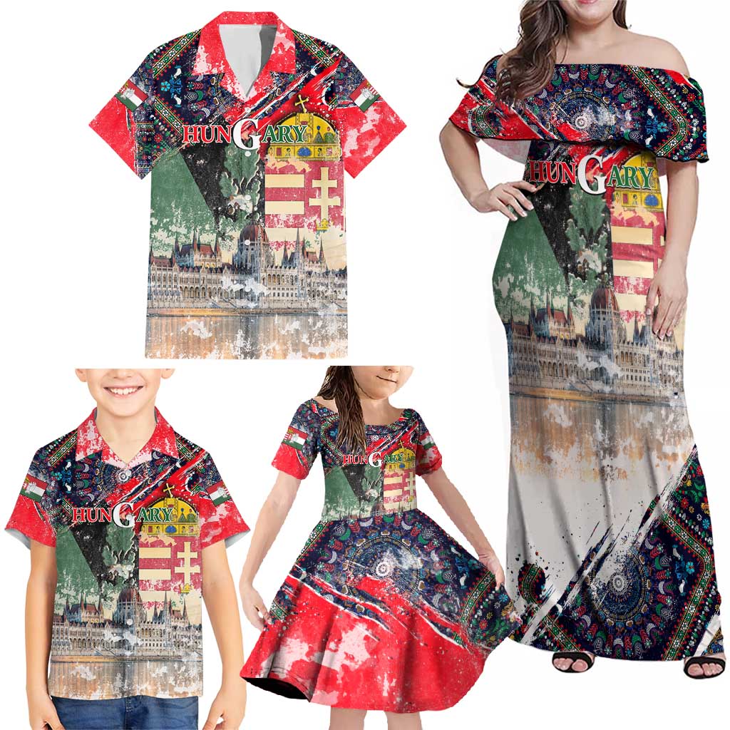 Hungary One Flag One Heart Family Matching Off Shoulder Maxi Dress and Hawaiian Shirt Heritage in Colors