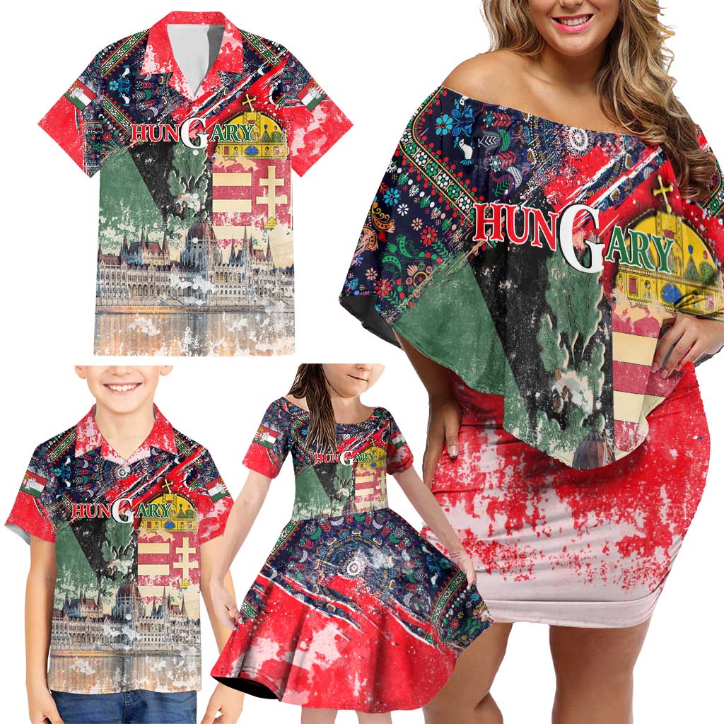 Hungary One Flag One Heart Family Matching Off Shoulder Short Dress and Hawaiian Shirt Heritage in Colors