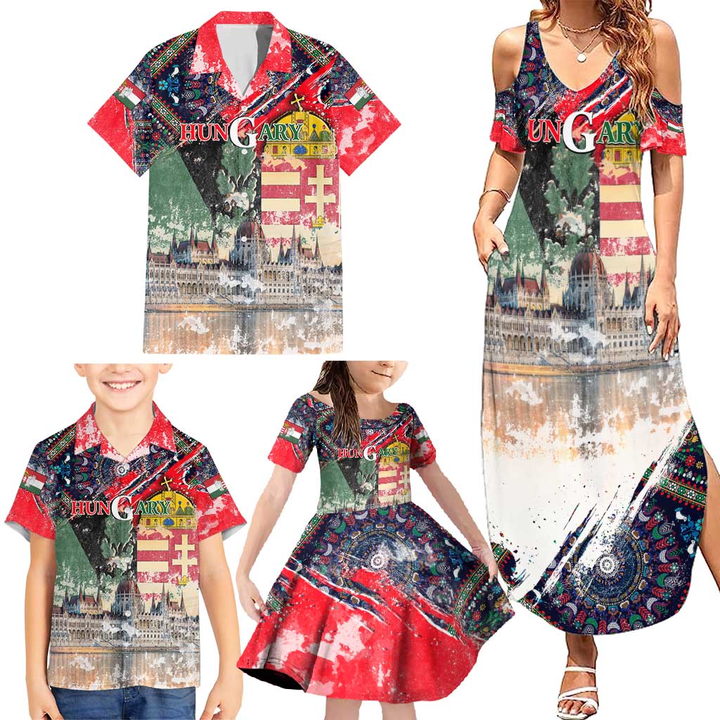 Hungary One Flag One Heart Family Matching Summer Maxi Dress and Hawaiian Shirt Heritage in Colors