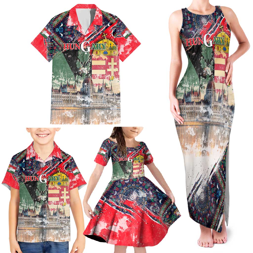Hungary One Flag One Heart Family Matching Tank Maxi Dress and Hawaiian Shirt Heritage in Colors