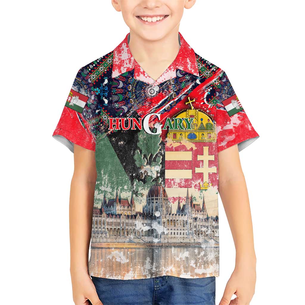 Hungary One Flag One Heart Kid Hawaiian Shirt Heritage in Colors