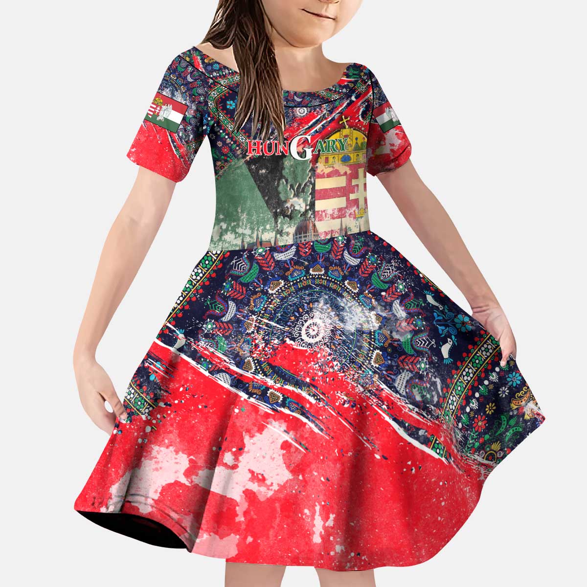 Hungary One Flag One Heart Kid Short Sleeve Dress Heritage in Colors