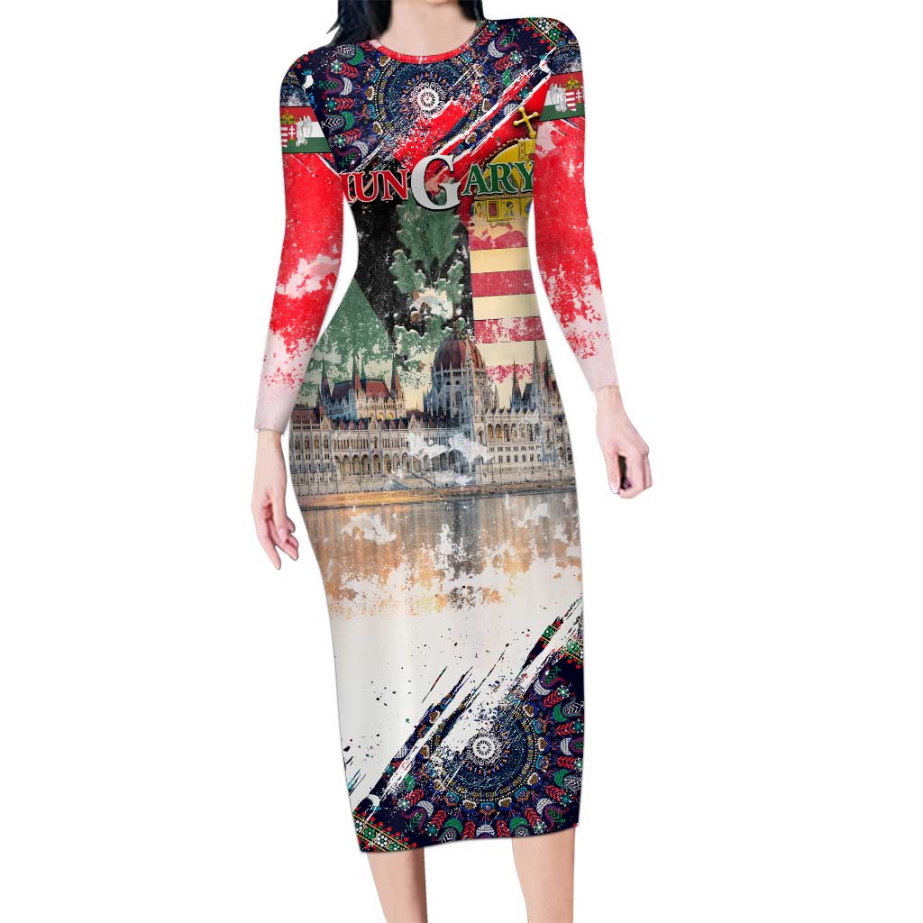 Hungary One Flag One Heart Long Sleeve Bodycon Dress Heritage in Colors