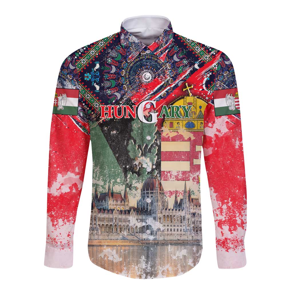 Hungary One Flag One Heart Long Sleeve Button Shirt Heritage in Colors