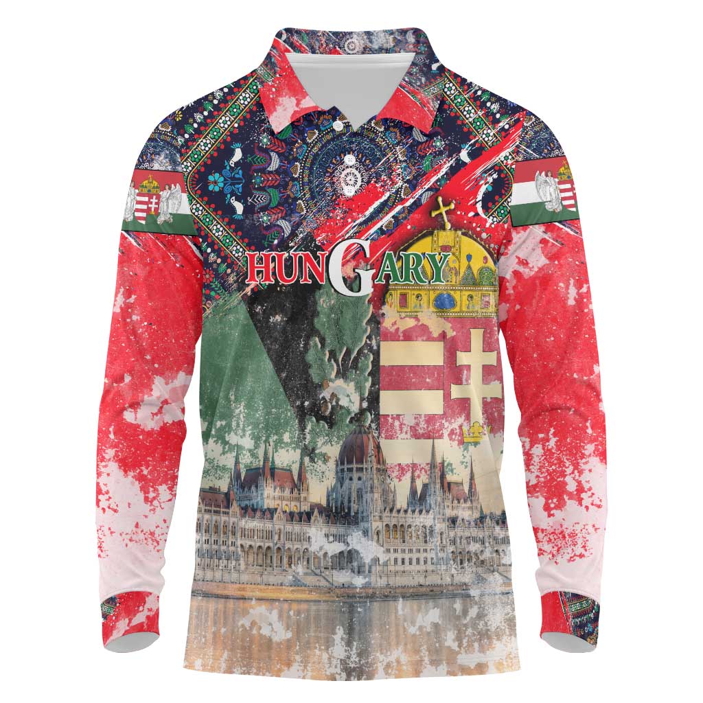 Hungary One Flag One Heart Long Sleeve Polo Shirt Heritage in Colors