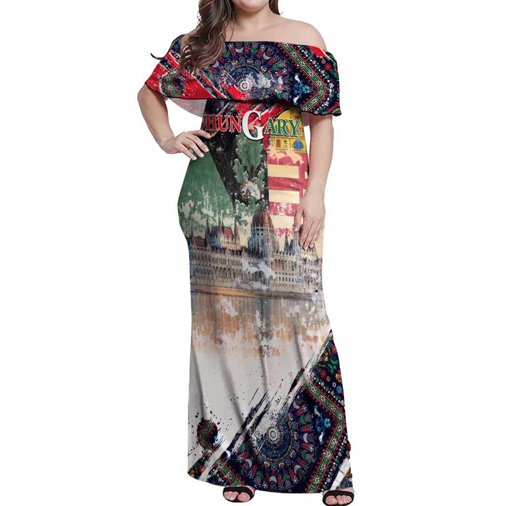 Hungary One Flag One Heart Off Shoulder Maxi Dress Heritage in Colors
