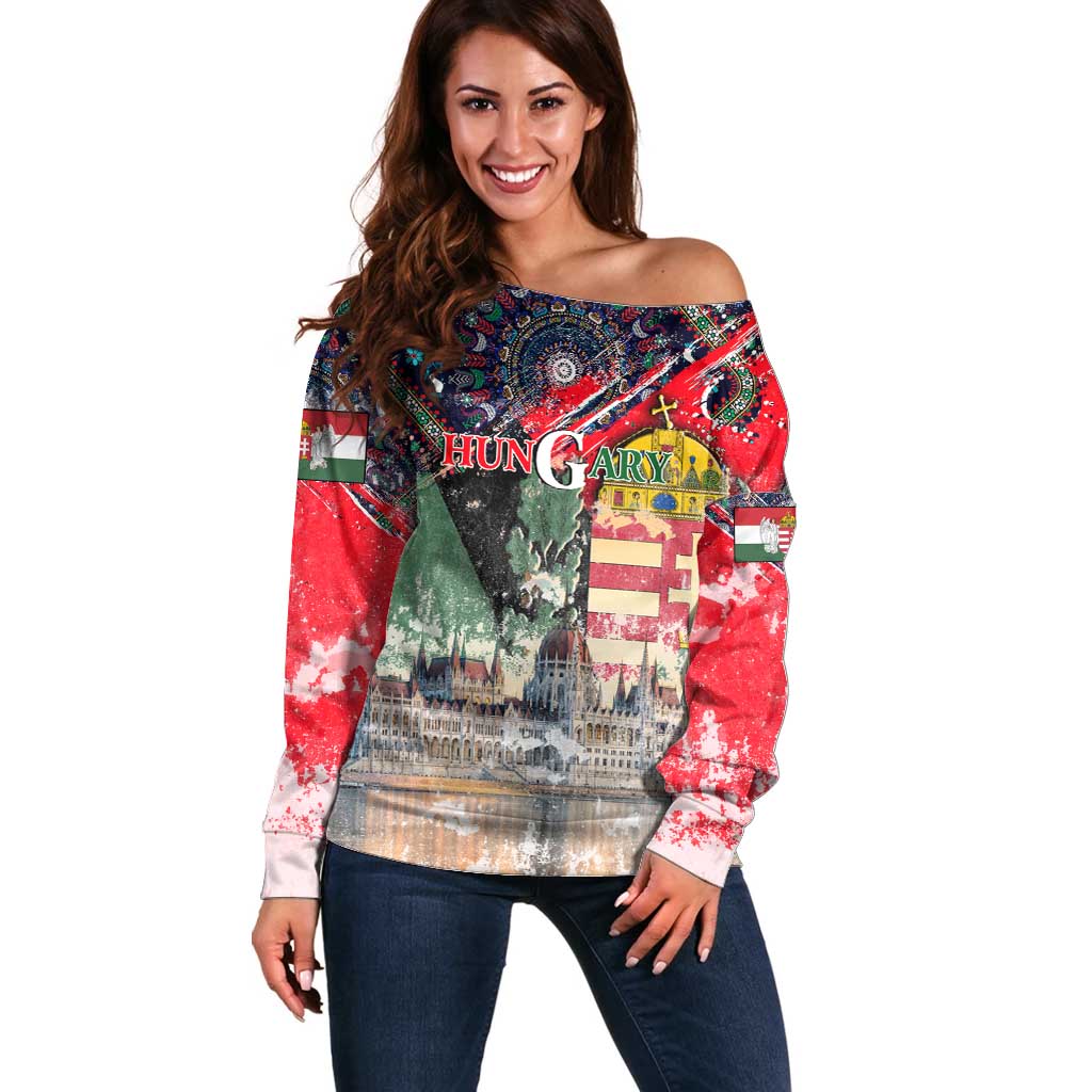 Hungary One Flag One Heart Off Shoulder Sweater Heritage in Colors