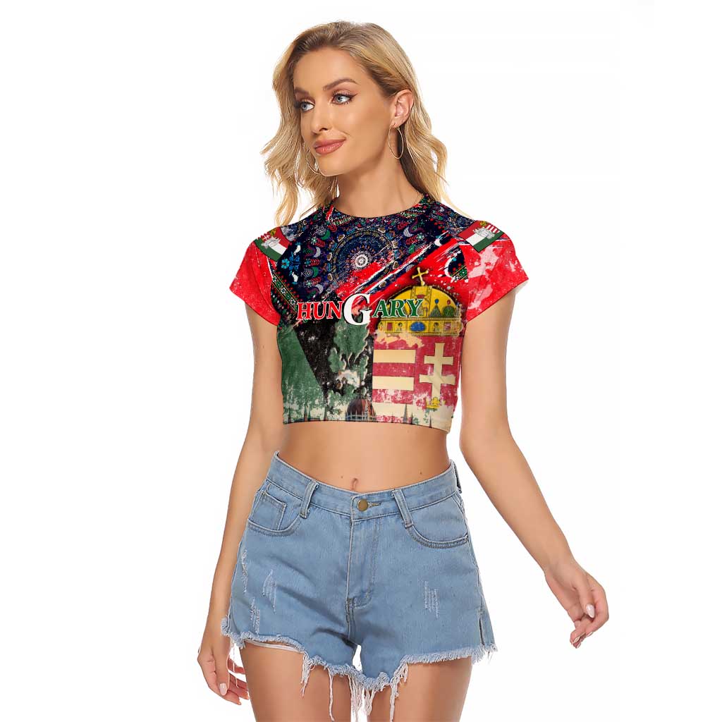 Hungary One Flag One Heart Raglan Cropped T Shirt Heritage in Colors