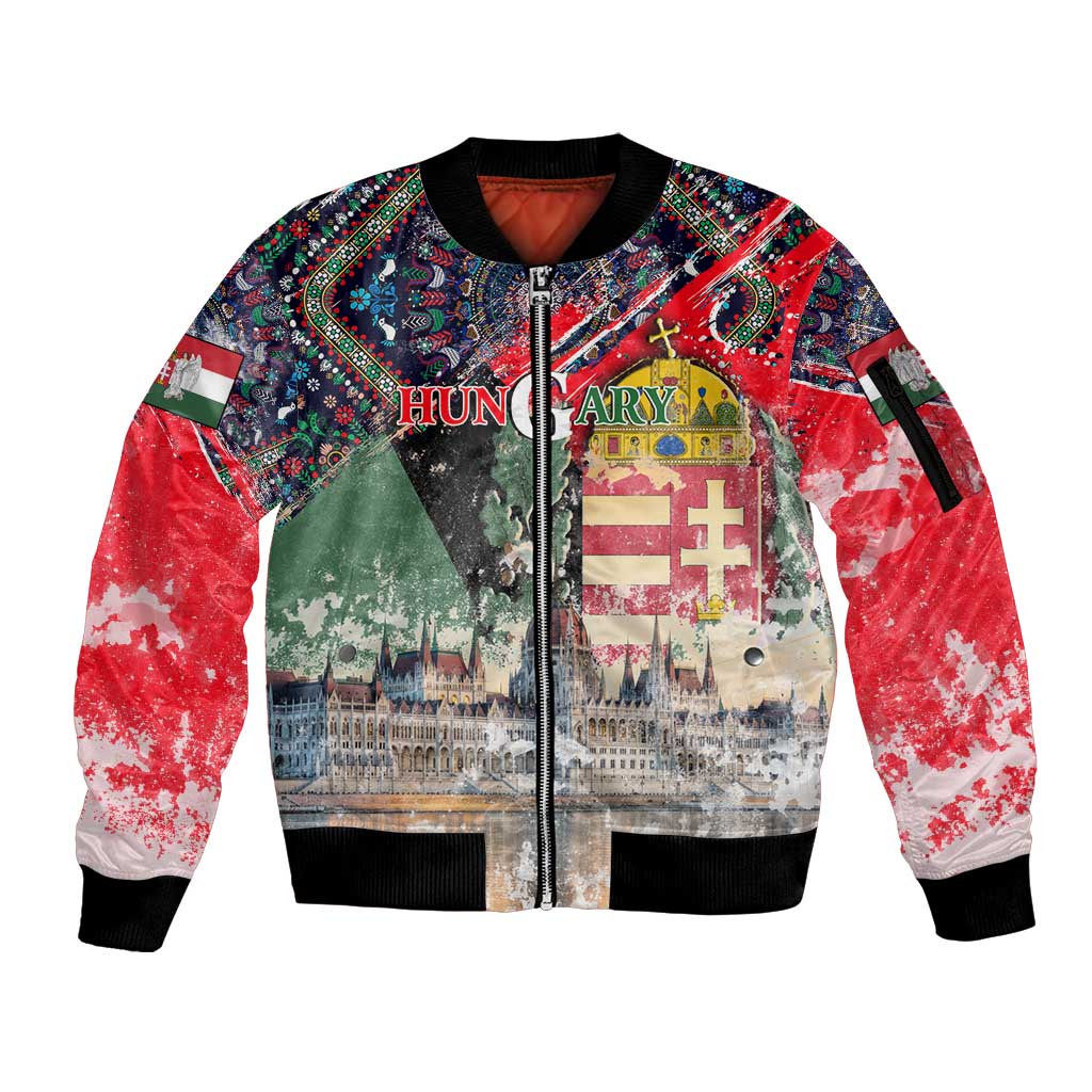 Hungary One Flag One Heart Sleeve Zip Bomber Jacket Heritage in Colors