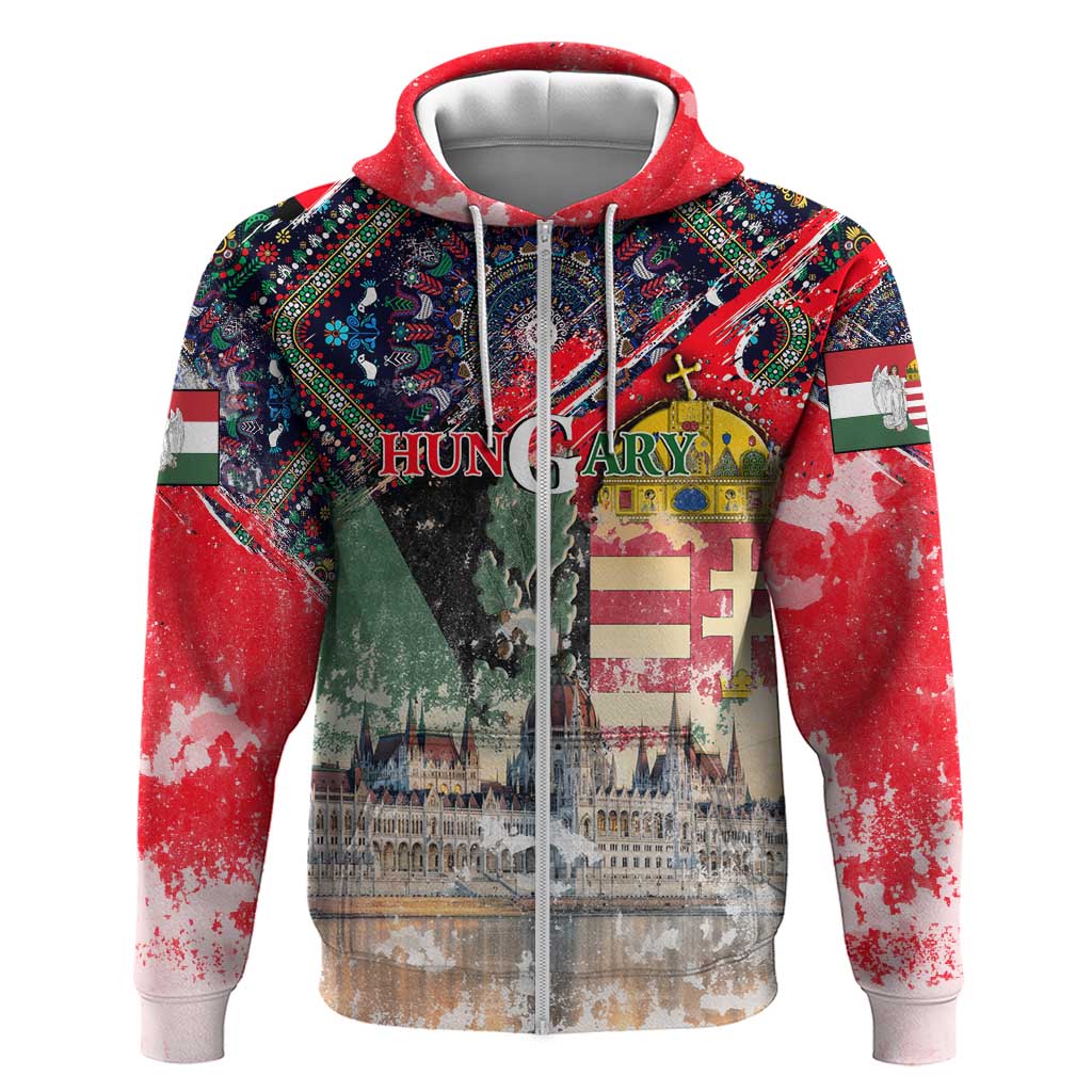 Hungary One Flag One Heart Zip Hoodie Heritage in Colors