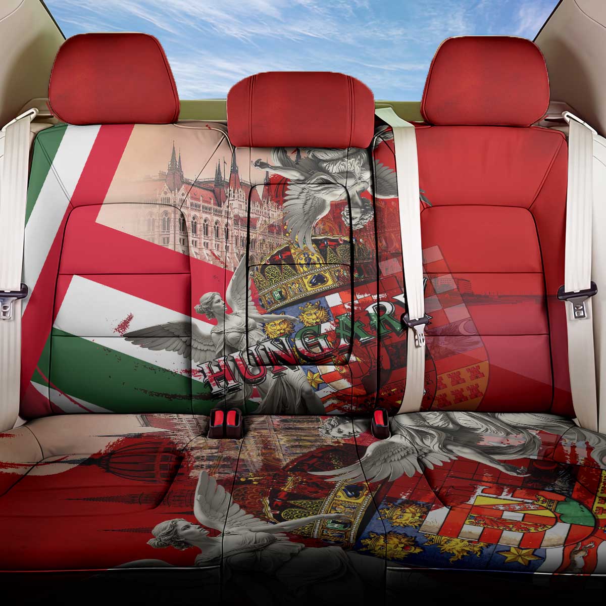 Hungary Back Car Seat Cover Crowned with History Guarded by Angels