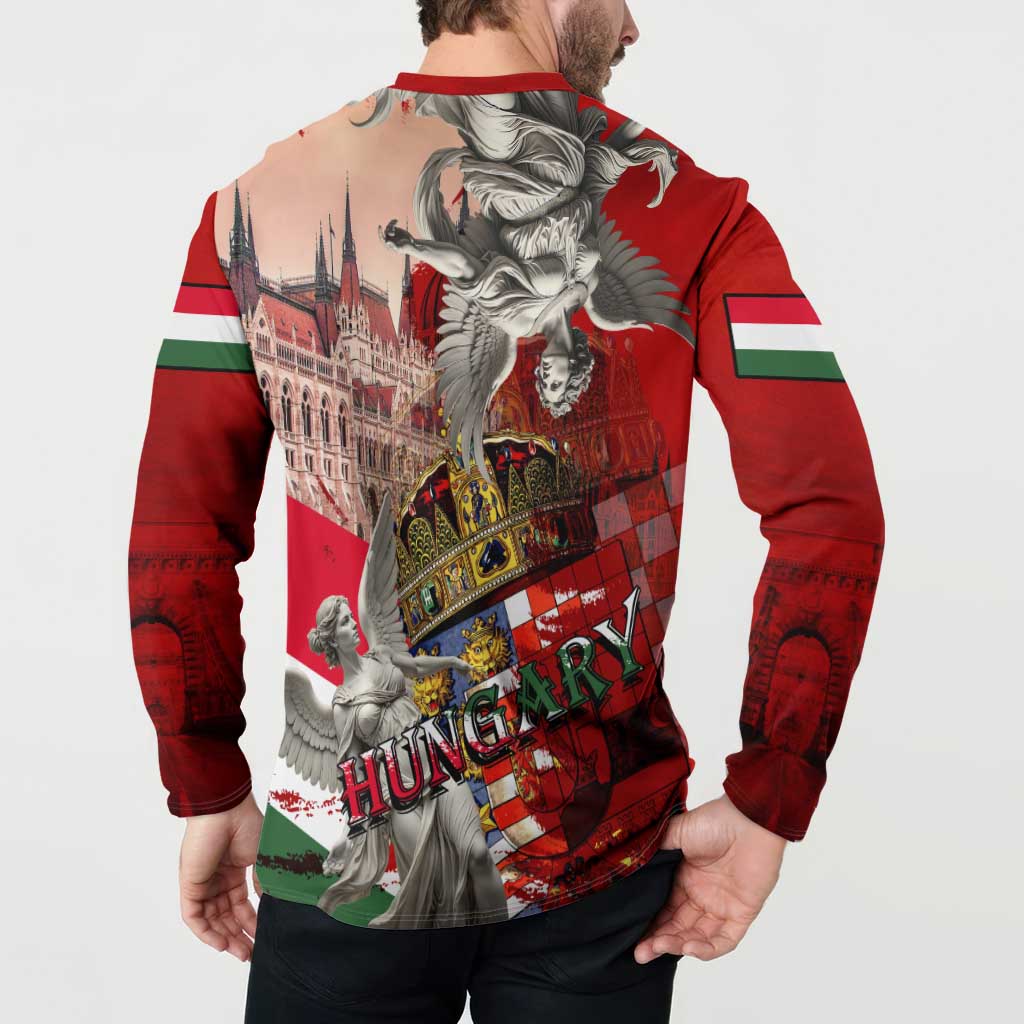 Hungary Button Sweatshirt Crowned with History Guarded by Angels
