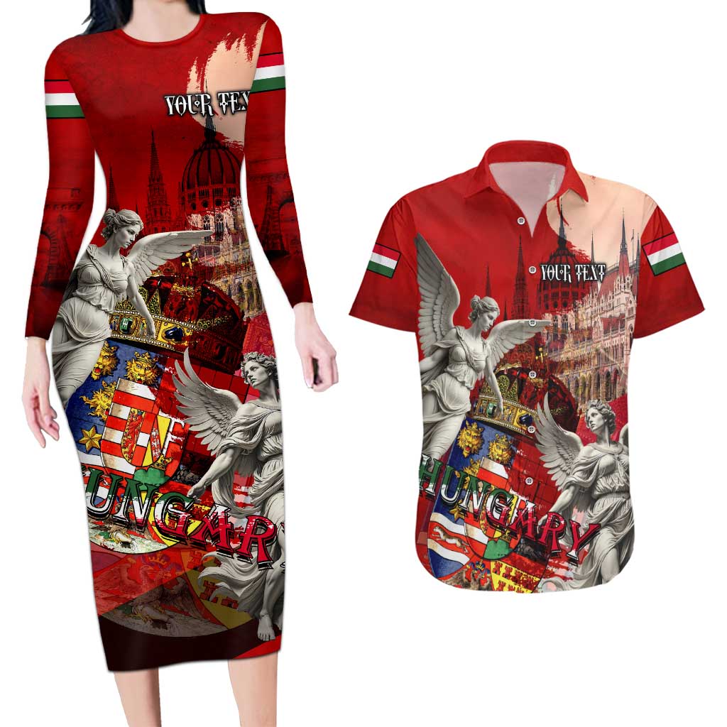 Hungary Couples Matching Long Sleeve Bodycon Dress and Hawaiian Shirt Crowned with History Guarded by Angels