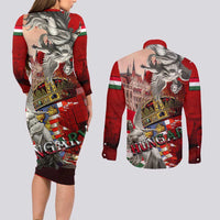 Hungary Couples Matching Long Sleeve Bodycon Dress and Long Sleeve Button Shirt Crowned with History Guarded by Angels